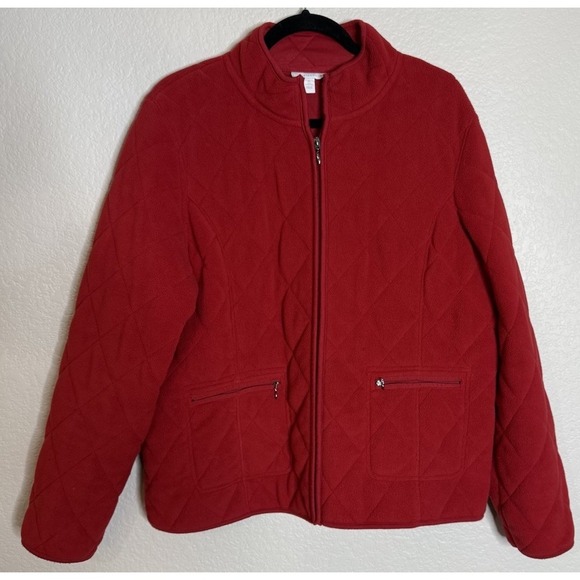 Charter Club Jackets & Blazers - Charter Club Womens XL Red Quilted Jacket Coat Full Zip Pockets Preppy Going Out
